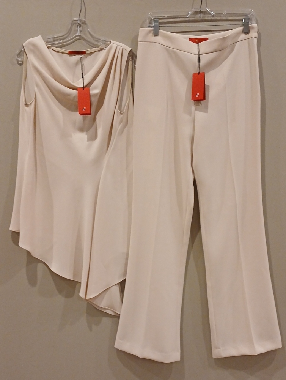 Carolina Herrera Cream Wide-Leg Pants with Draped Sleeveless Top